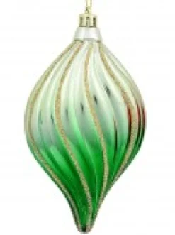 Shop Christmas Warehouse Red, Green & Pink Gradated Onion Baubles With Gold Stripes - 3 X 14Cm