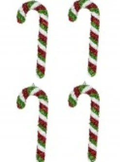 Best Christmas Warehouse Red, Green & White Stripe Tinsel Candy Cane Hanging Decoration - 4 X 24Cm