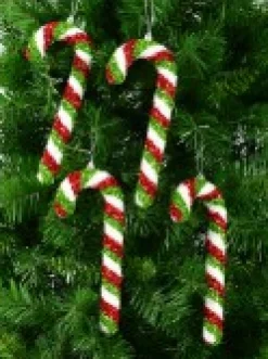 Best Christmas Warehouse Red, Green & White Stripe Tinsel Candy Cane Hanging Decoration - 4 X 24Cm