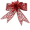 Clearance Christmas Warehouse Red Mesh Look Ribbon Bow & Poinsettia Christmas Decoration - 15Cm