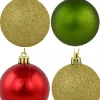 Discount Christmas Warehouse Red Metallic, Green Matte & Glittered Gold Christmas Baubles - 27 X 60Mm