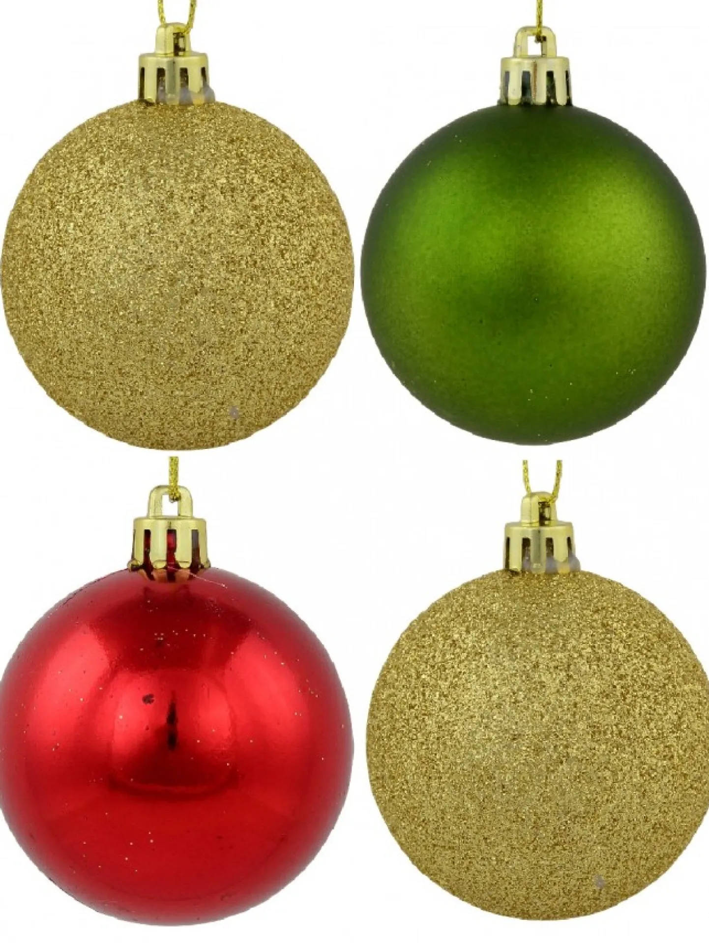Discount Christmas Warehouse Red Metallic, Green Matte & Glittered Gold Christmas Baubles - 27 X 60Mm