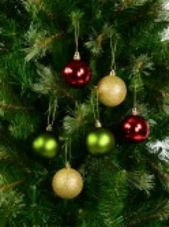 Discount Christmas Warehouse Red Metallic, Green Matte & Glittered Gold Christmas Baubles - 27 X 60Mm