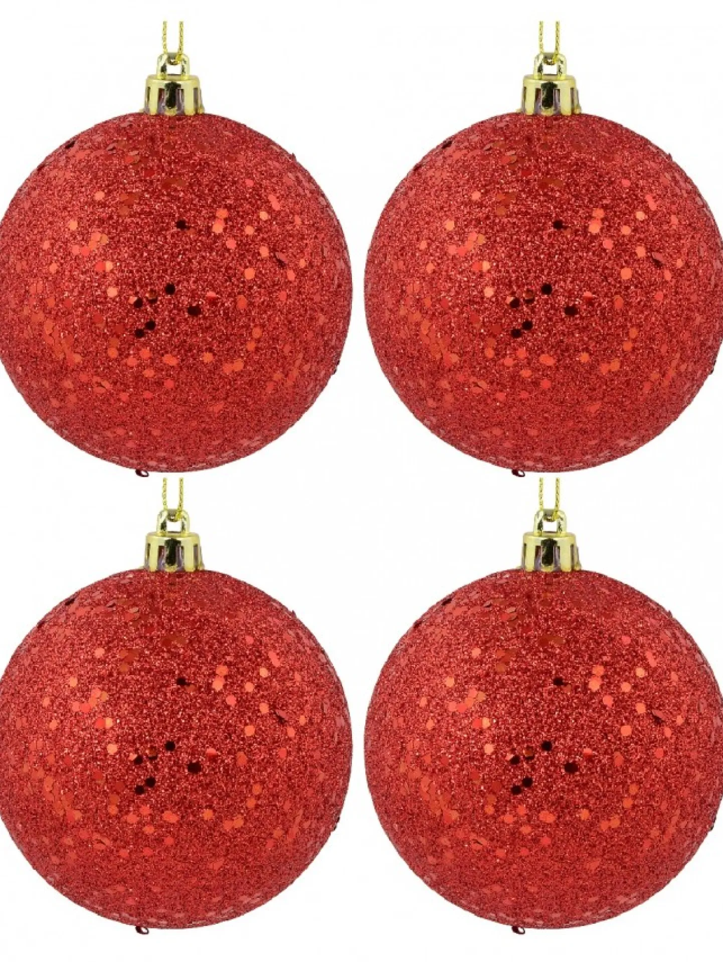 Best Christmas Warehouse Red Metallic Sequins & Glitter Coated Christmas Bauble Decorations - 4 X 80Mm