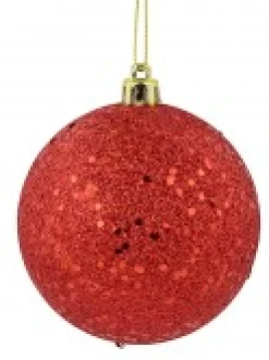 Best Christmas Warehouse Red Metallic Sequins & Glitter Coated Christmas Bauble Decorations - 4 X 80Mm