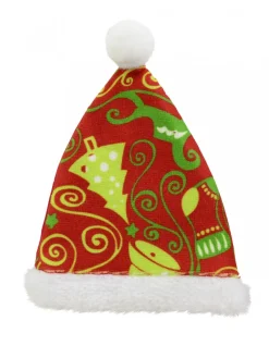 Best Christmas Warehouse Red Santa Hat With Green Print Christmas Tree Hanging Decoration - 12Cm