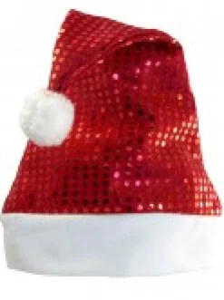 Cheap Christmas Warehouse Red Sequins On Red Traditional Christmas Santa Hat - One Size Fits Most