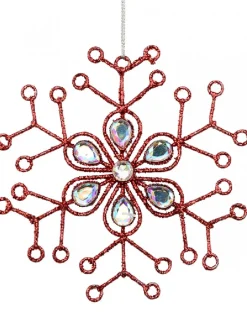 Shop Christmas Warehouse Red Snowflake & Encrusted Diamante Christmas Tree Hanging Decoration - 12Cm