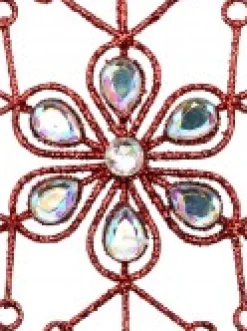 Shop Christmas Warehouse Red Snowflake & Encrusted Diamante Christmas Tree Hanging Decoration - 12Cm