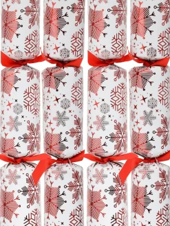 Store Christmas Warehouse Red Snowflakes Pattern On White Christmas Cracker Bon Bons - 10 X 36Cm