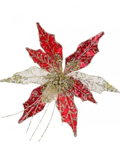 Store Christmas Warehouse Red Velvet & Metallic Sheer Cactus Decorative Christmas Flower Pick - 22Cm