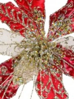 Store Christmas Warehouse Red Velvet & Metallic Sheer Cactus Decorative Christmas Flower Pick - 22Cm