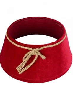 Best Christmas Warehouse Red Velvet Conical Shape With Rope Bow Christmas Tree Skirt - 58Cm