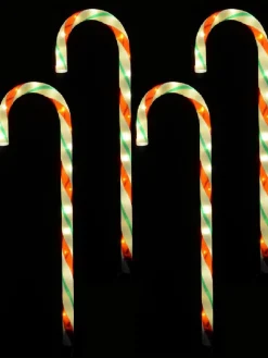 Cheap Christmas Warehouse Red, White & Green Stripe Candy Cane Garden Christmas Path Lights - 4 X 60Cm