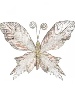 Fashion Christmas Warehouse Rose Gold Butterfly With Sheer Wings Decorative Christmas Critter Pick - 24Cm