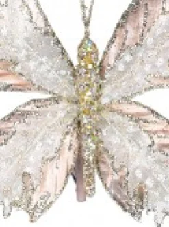 Fashion Christmas Warehouse Rose Gold Butterfly With Sheer Wings Decorative Christmas Critter Pick - 24Cm