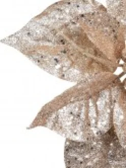 Store Christmas Warehouse Rose Gold Glittered Poinsettia Decorative Christmas Flower Pick - 17Cm