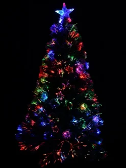 Outlet Christmas Warehouse Rotating Fibre Optic Christmas Tree With Baubles, Stars & 230 White Tips - 1.8M