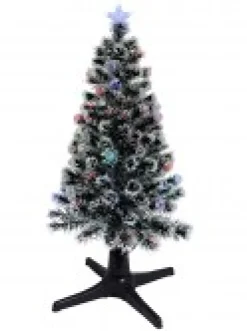 Outlet Christmas Warehouse Rotating Fibre Optic Christmas Tree With Baubles, Stars & 230 White Tips - 1.8M