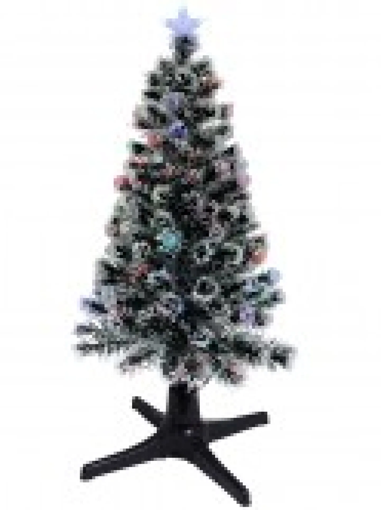 Outlet Christmas Warehouse Rotating Fibre Optic Christmas Tree With Baubles, Stars & 230 White Tips - 1.8M