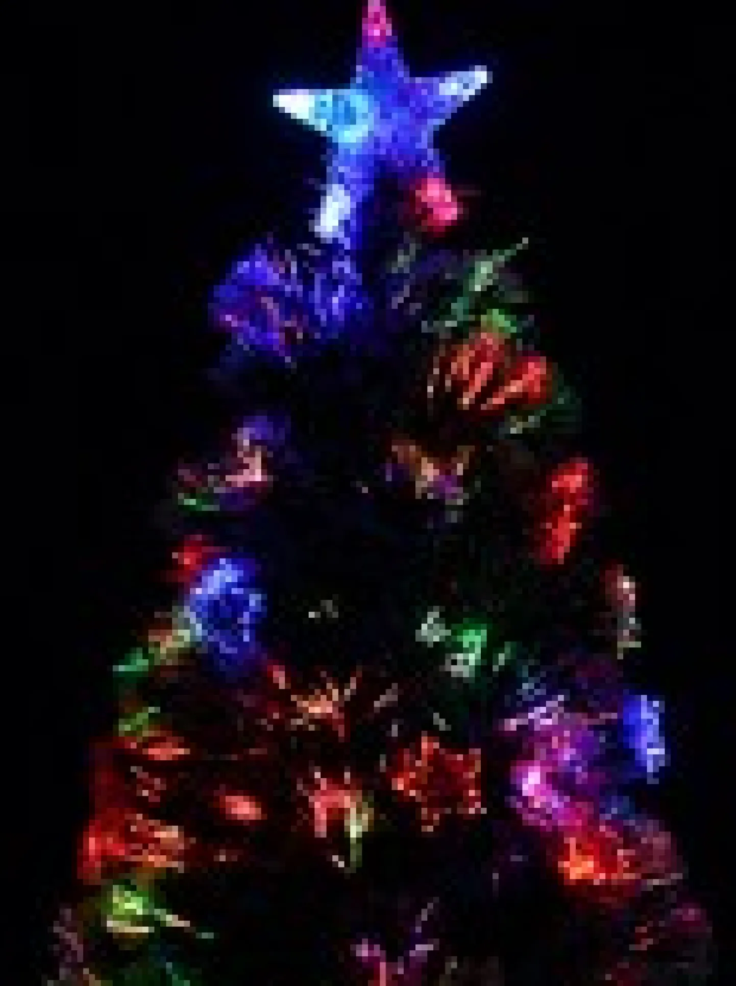 Outlet Christmas Warehouse Rotating Fibre Optic Christmas Tree With Baubles, Stars & 230 White Tips - 1.8M