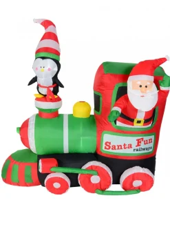 Clearance Christmas Warehouse Santa Fun Railways Train Illuminated Christmas Inflatable Display - 1.8M