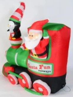 Clearance Christmas Warehouse Santa Fun Railways Train Illuminated Christmas Inflatable Display - 1.8M