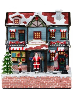 Clearance Christmas Warehouse Santa Visiting Family Home With Mum & Kids Christmas Village Scene - 24Cm