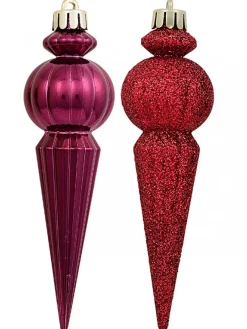 Cheap Christmas Warehouse Shiny Burgundy & Red Glitter Finial Christmas Hanging Decoration - 4 X 15Cm