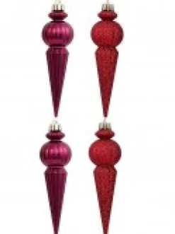 Cheap Christmas Warehouse Shiny Burgundy & Red Glitter Finial Christmas Hanging Decoration - 4 X 15Cm