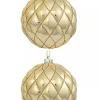 Outlet Christmas Warehouse Shiny Gold With Diamond Pattern Convex Textured Large Baubles - 2 X 15Cm