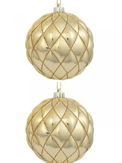 Outlet Christmas Warehouse Shiny Gold With Diamond Pattern Convex Textured Large Baubles - 2 X 15Cm