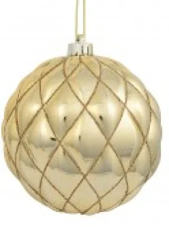 Outlet Christmas Warehouse Shiny Gold With Diamond Pattern Convex Textured Large Baubles - 2 X 15Cm