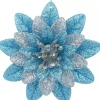 Best Christmas Warehouse Silver & Blue Glittered Lotus Flower Christmas Tree Hanging Decoration - 11Cm
