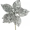Sale Christmas Warehouse Silver Filigree Poinsettia Decorative Christmas Flower Pick - 17Cm