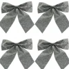 Cheap Christmas Warehouse Silver Glittered Christmas Tree Bow Decorations - 6 X 80Mm
