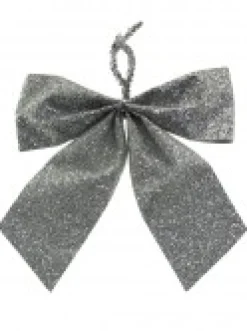 Cheap Christmas Warehouse Silver Glittered Christmas Tree Bow Decorations - 6 X 80Mm