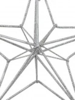 Online Christmas Warehouse Silver Glittered 3D Wire Framed Star Christmas Tree Hanging Decoration - 16Cm