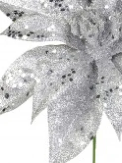 Shop Christmas Warehouse Silver Glittered Poinsettia Decorative Christmas Flower Pick - 19Cm