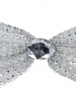 Best Christmas Warehouse Silver Mesh Bowtie With Diamante Knot Christmas Decorations - 3 X 11Cm