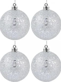 Fashion Christmas Warehouse Silver Metallic Sequins & Glitter Coated Christmas Baubles - 12 X 60Mm