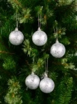 Fashion Christmas Warehouse Silver Metallic Sequins & Glitter Coated Christmas Baubles - 12 X 60Mm
