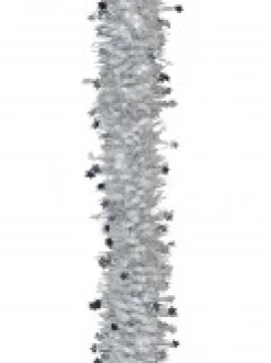 Discount Christmas Warehouse Silver Pine Needle With Stars & White Loops Christmas Tinsel Garland - 2.7M