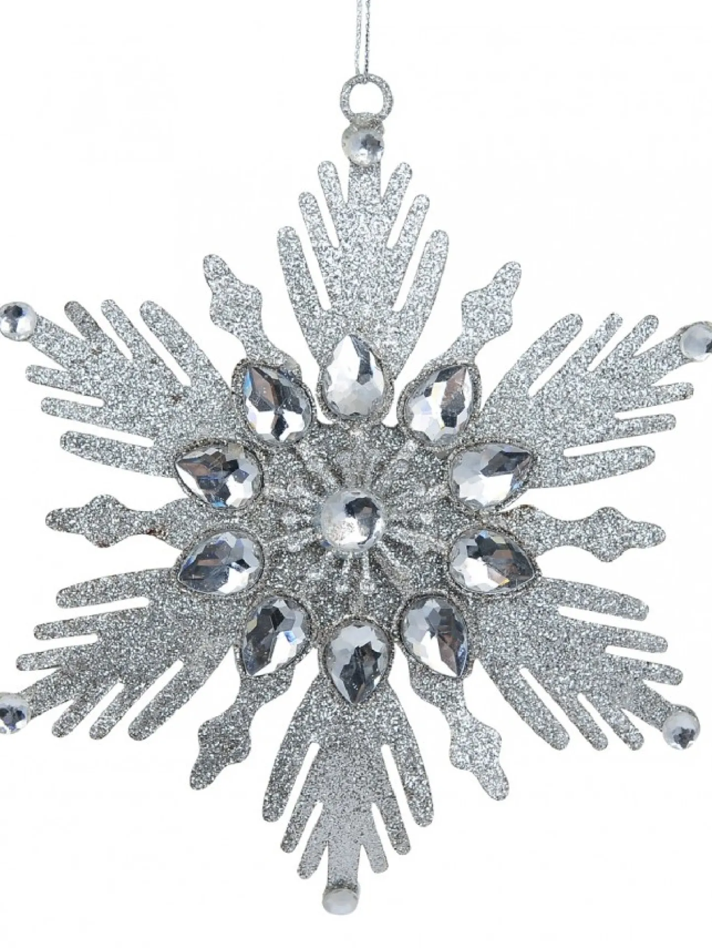 Online Christmas Warehouse Silver Snowflake With Acrylic Jewels Christmas Tree Hanging Decoration - 13Cm