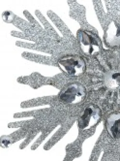 Online Christmas Warehouse Silver Snowflake With Acrylic Jewels Christmas Tree Hanging Decoration - 13Cm