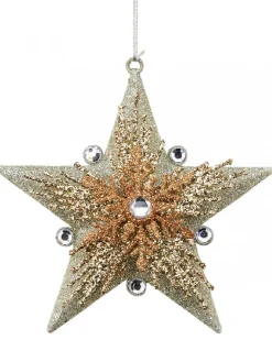 Fashion Christmas Warehouse Silver Star With Snowflakes Christmas Tree Hanging Decoration - 13Cm