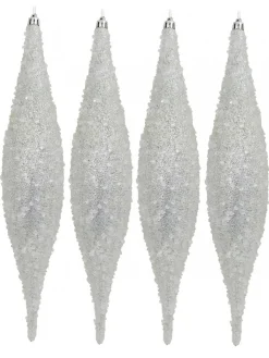 New Christmas Warehouse Silver With Frost Look Pine Cone Shape Bauble Hanging Decorations - 4 X 33Cm