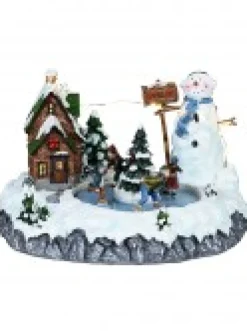 New Christmas Warehouse Snow Day! Skating Around A Frozen Pond Christmas Village Scene - 26Cm