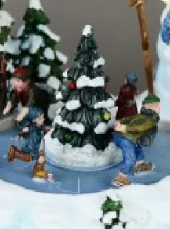 New Christmas Warehouse Snow Day! Skating Around A Frozen Pond Christmas Village Scene - 26Cm