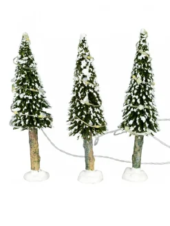 Best Christmas Warehouse Snow Flocked Illuminated Pine Tree Christmas Village Figurines - 3 X 19Cm